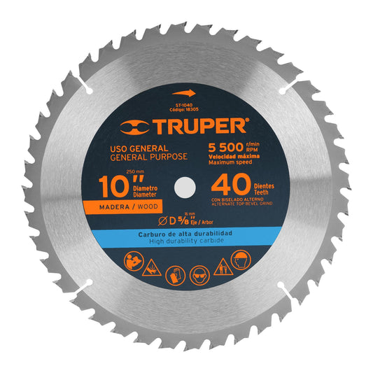 ST-1040 Disco sierra p/madera 10", 40 dientes, centro 5/8"
