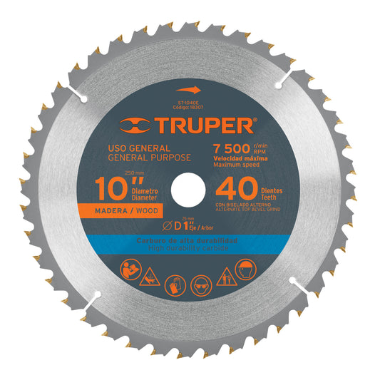 ST-1040E Discos sierra p/madera 10', 40 dientes, centro 1'