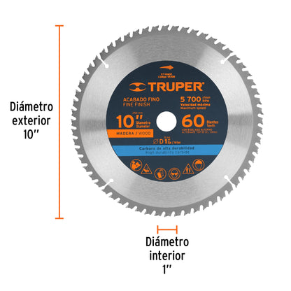 ST-1060E Disco sierra p/madera 10", 60 dientes, centro 1"