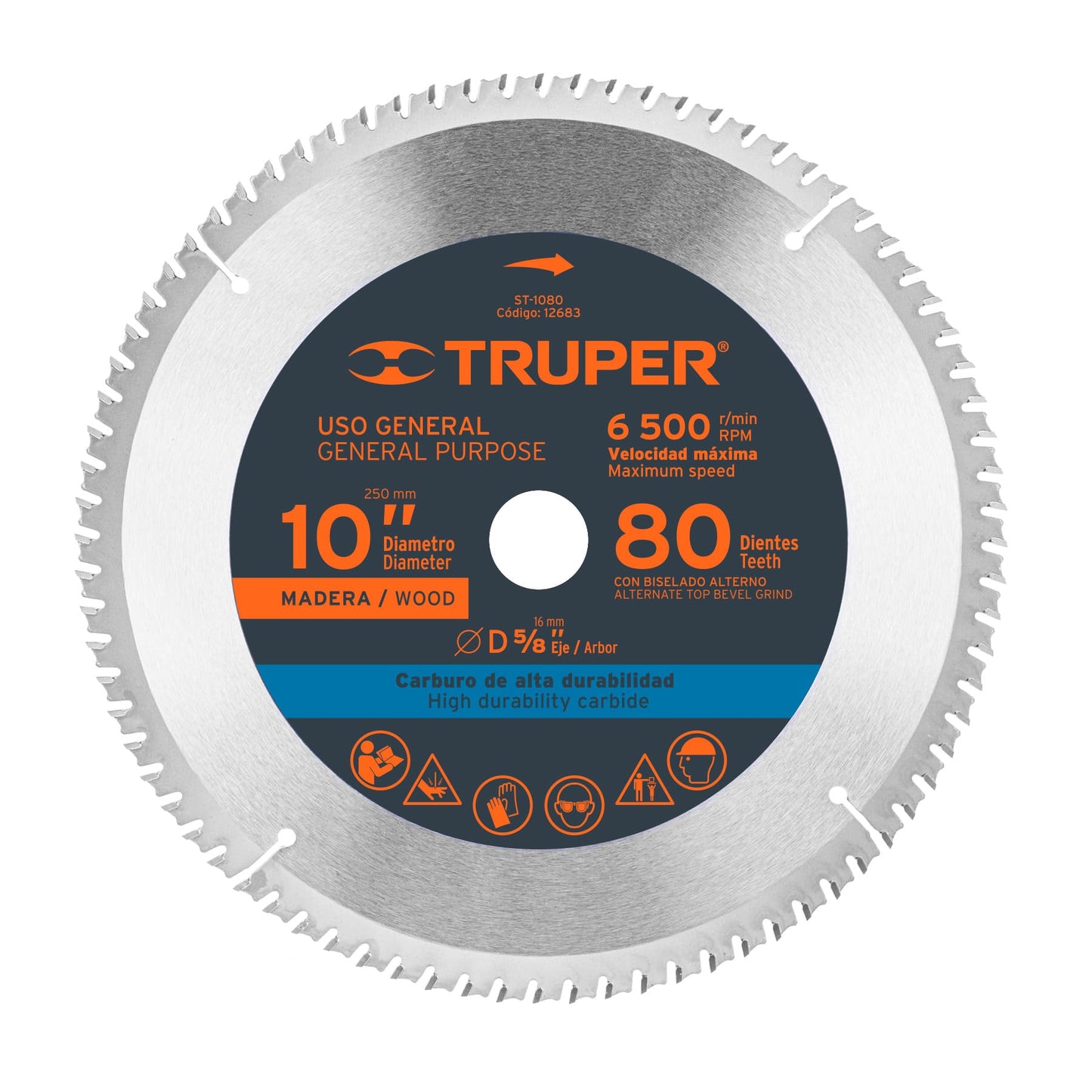 ST-1080 Disco sierra p/madera 10", 80 dientes, centro 5/8"