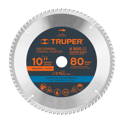 ST-1080 Disco sierra p/madera 10", 80 dientes, centro 5/8"