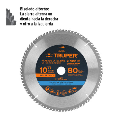 ST-1080E Disco sierra p/madera 10", 80 dientes, centro 1"