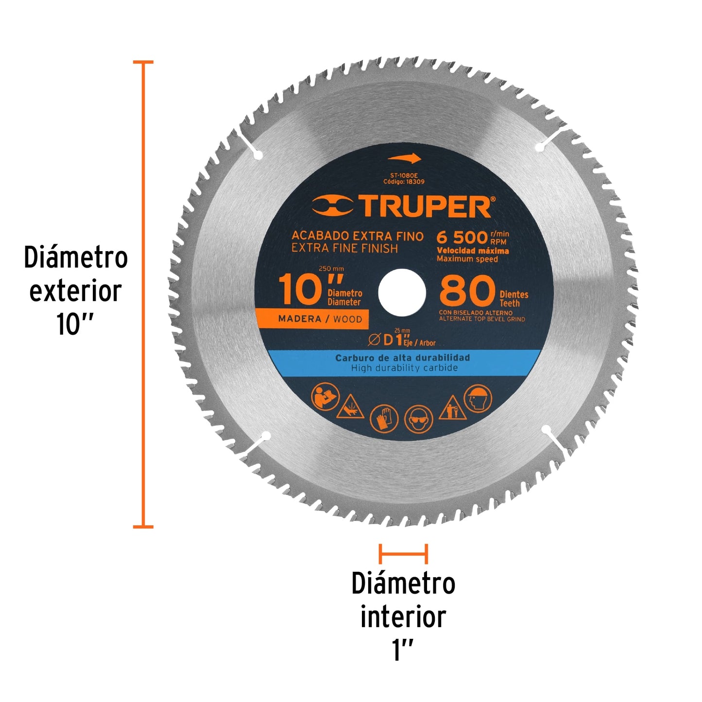 ST-1080E Disco sierra p/madera 10", 80 dientes, centro 1"