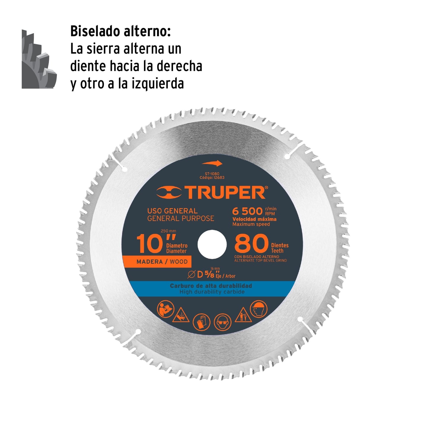 ST-1080 Disco sierra p/madera 10", 80 dientes, centro 5/8"