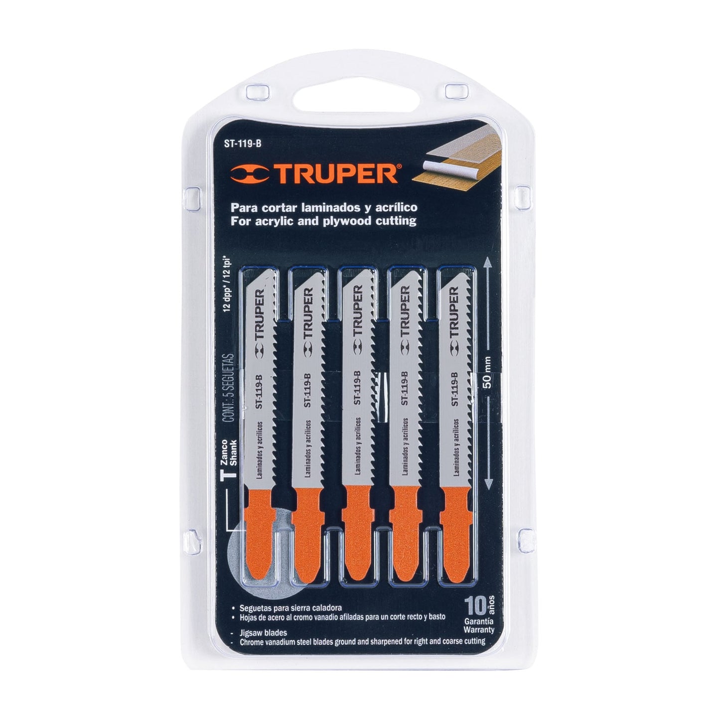 ST-119-B Segueta caladora, cortes rectos en triplay, zanco t, 12 dpp