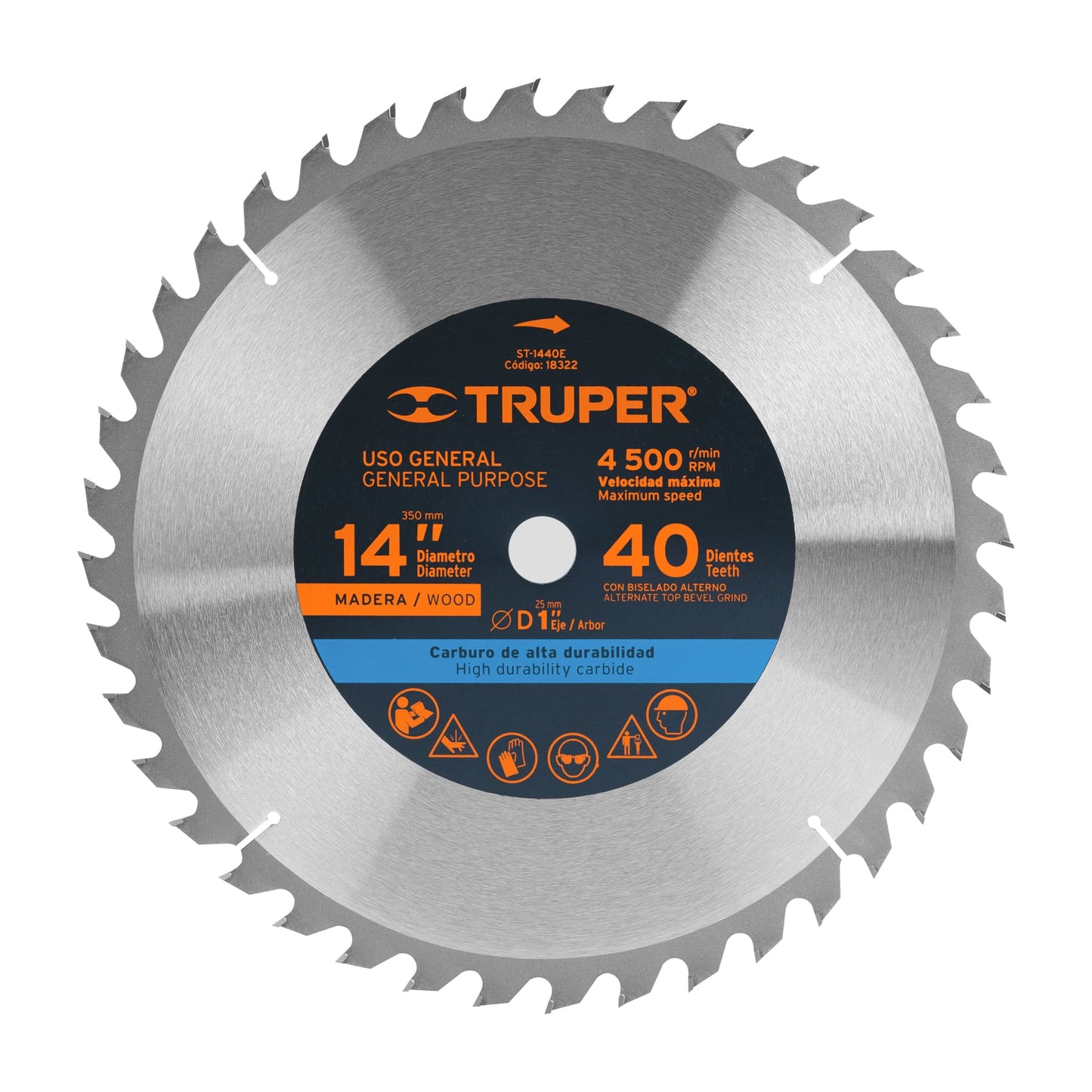 ST-1440E Disco sierra tungsteno 14", 40 dientes, centro 1"
