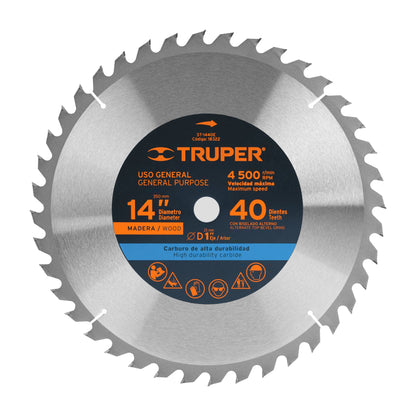 ST-1440E Disco sierra tungsteno 14", 40 dientes, centro 1"