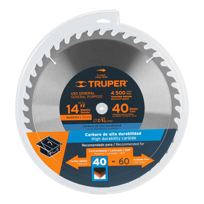 ST-1440E Disco sierra tungsteno 14", 40 dientes, centro 1"