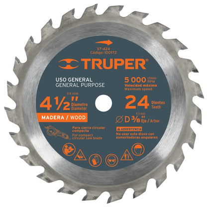 ST-424 Disco sierra p/madera 4-1/2', 24 dientes, centro 3/8"
