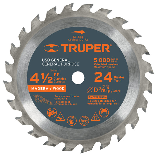 ST-424 Disco sierra p/madera 4-1/2', 24 dientes, centro 3/8"