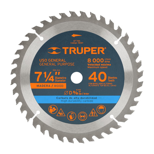 ST-740 Disco sierra p/madera 7-1/4", 40 dientes, centro 5/8"