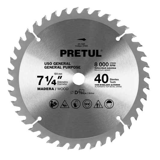 ST-740P Disco sierra p/madera 7-1/4',40 dientes ,centro 5/8', Pretul