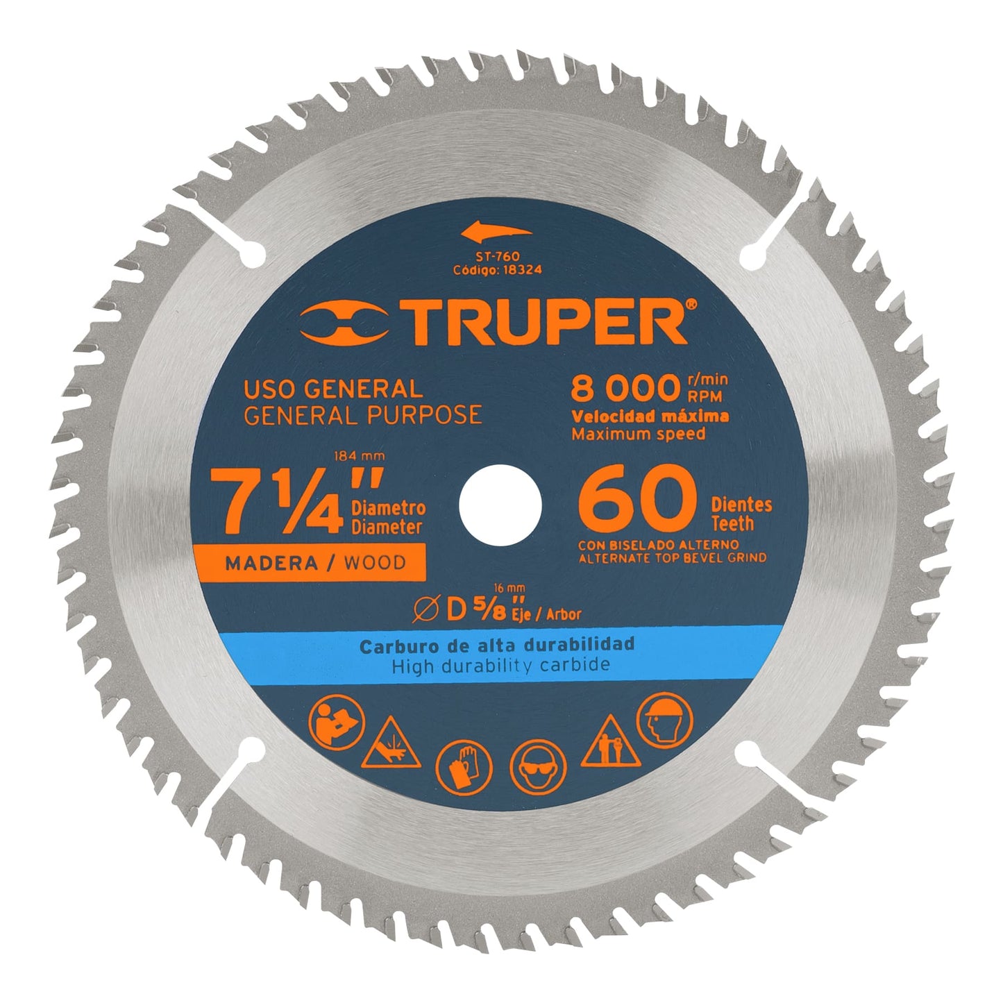 ST-760 Disco sierra p/madera 7- 1/4', 60 dientes, centro 5/8"