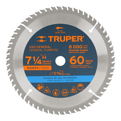 ST-760 Disco sierra p/madera 7- 1/4', 60 dientes, centro 5/8"