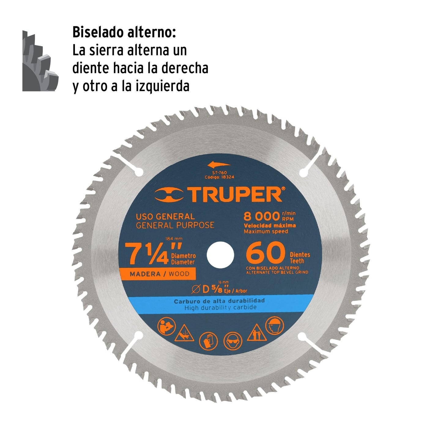 ST-760 Disco sierra p/madera 7- 1/4', 60 dientes, centro 5/8"