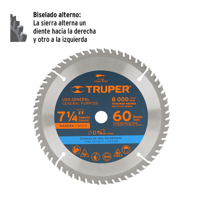 ST-760 Disco sierra p/madera 7- 1/4', 60 dientes, centro 5/8"