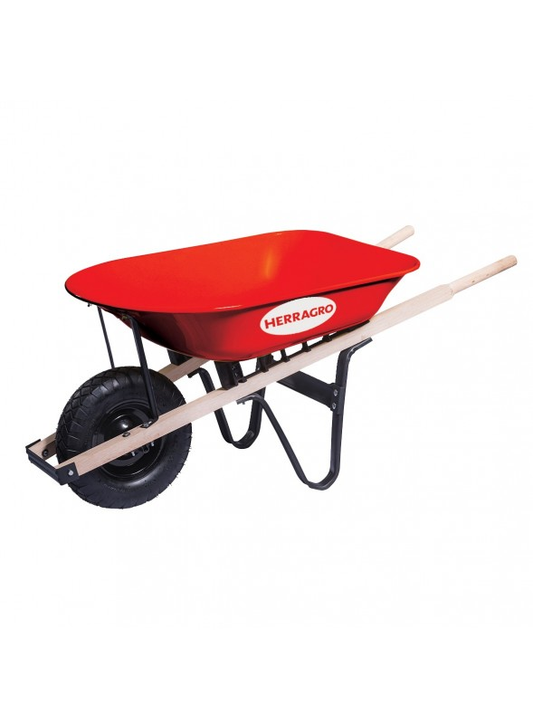 Carreta 900 neumatica con platón 65L metálico rojo con chasis de madera, T1217090001 Herragro