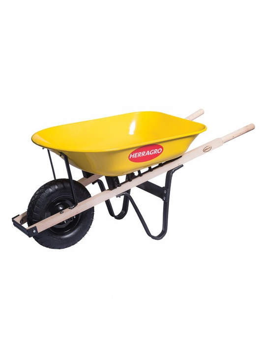 Carreta 3000 neumatica con platon 76L metálico amarillo con chasis de madera, T1217300005 Herragro