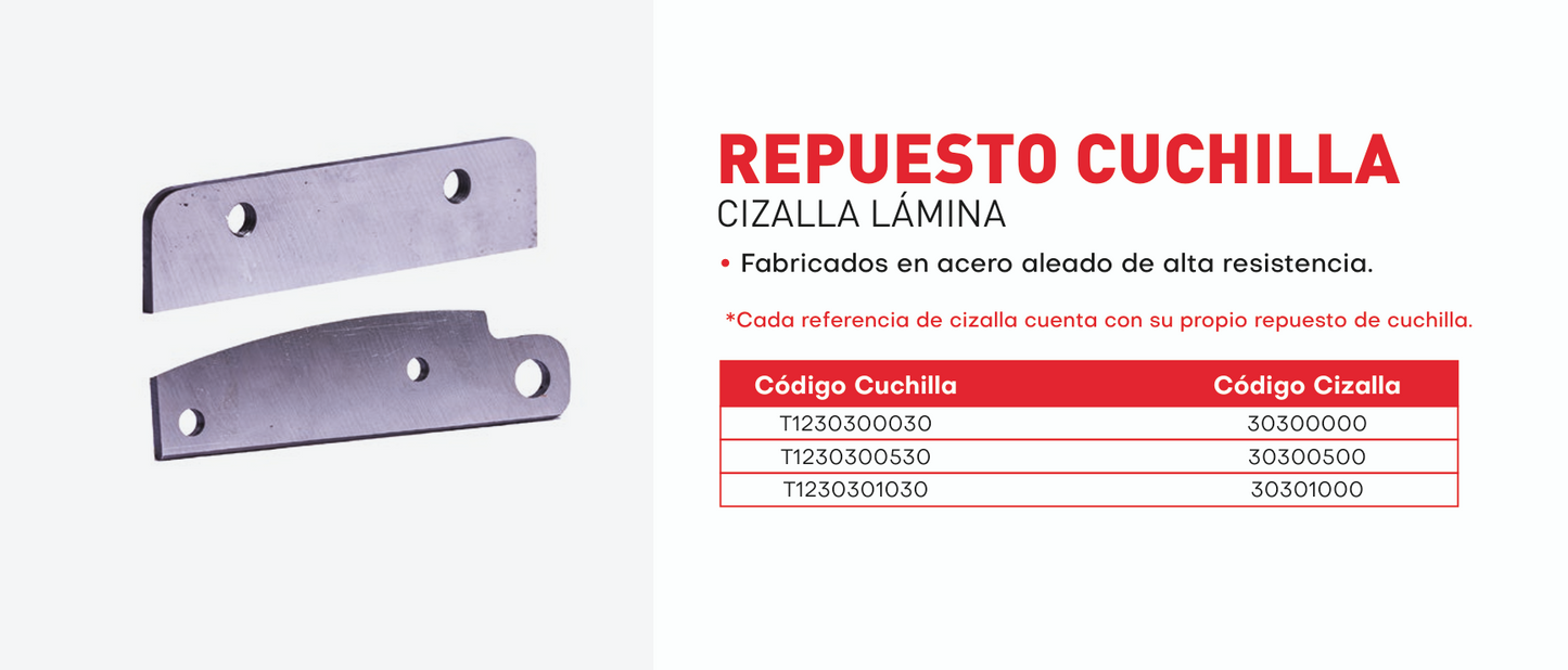T1230301030 Cuchilla para cizalla de lamina Herragro modelo 30301000 - 3010 juego