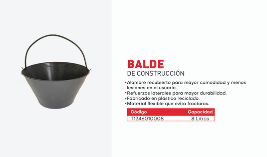 Balde plastico constructor 8 lt alta resistencia, T1346010008 Herragro