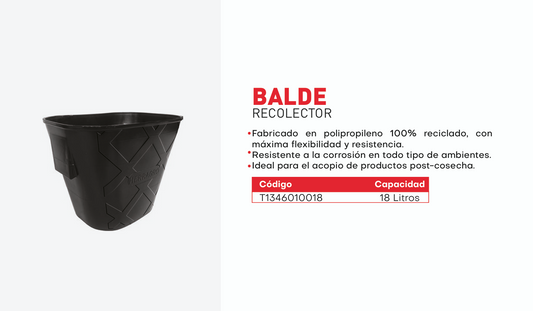 Balde recolector plastico 18 lt alta resistencia, T1346010018 Herragro
