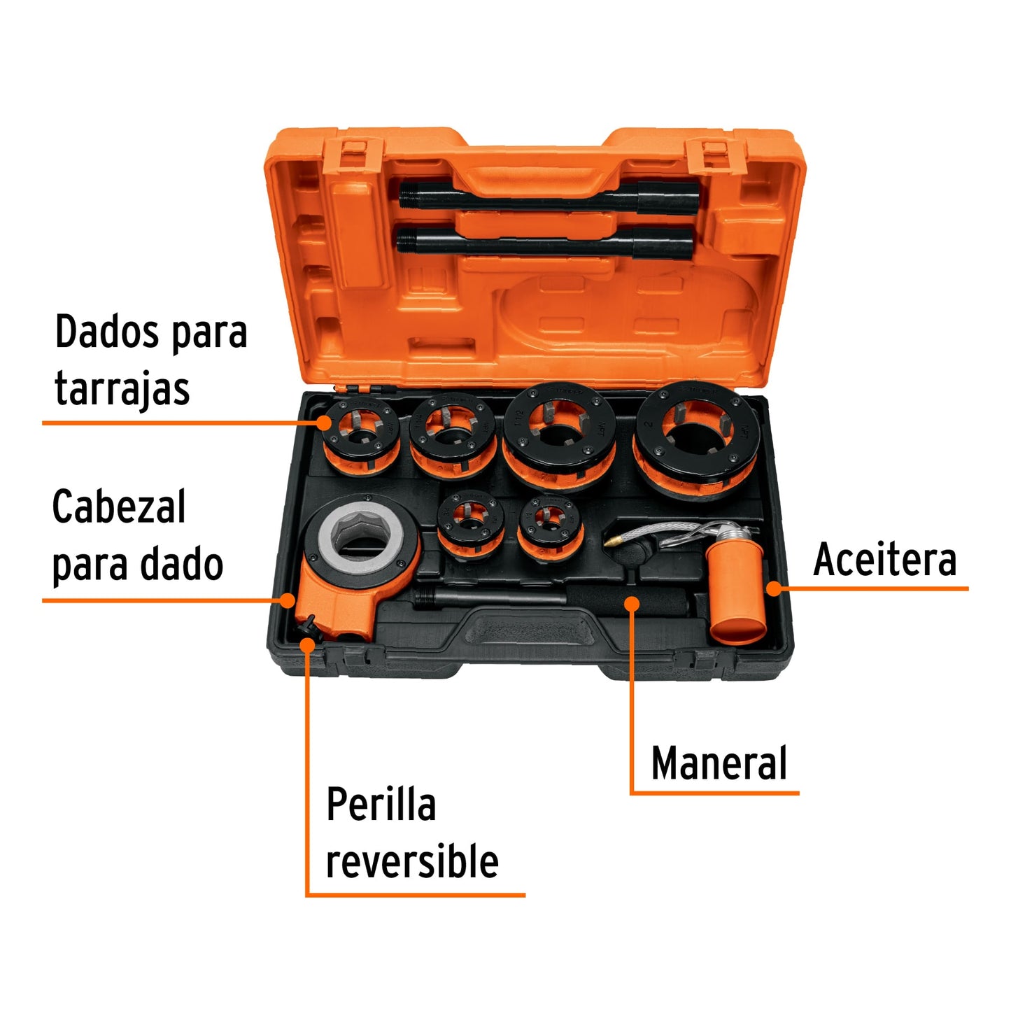 TA-851 Juego de tarrajas para tubo, 8 piezas