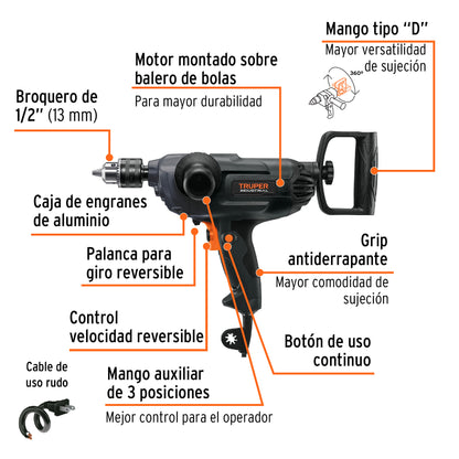 TALE-1/2N Taladro tipo espada Industrial 1/2', 1150 W