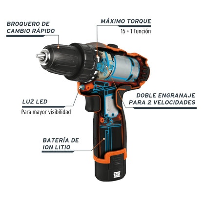 TALI-12AC Taladro inalámbrico compacto batería ion litio 12 V, 3/8"
