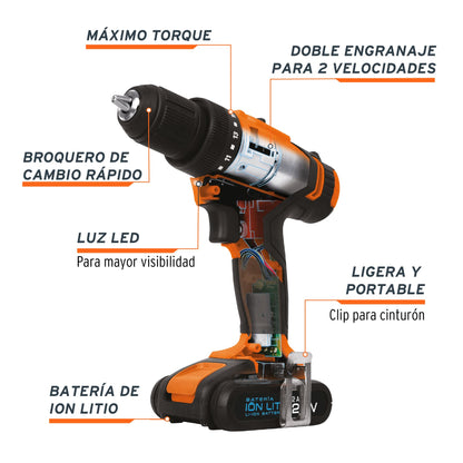 TALI-18A2 Taladro inalámbrico, batería ion litio 18 V, 1/2"