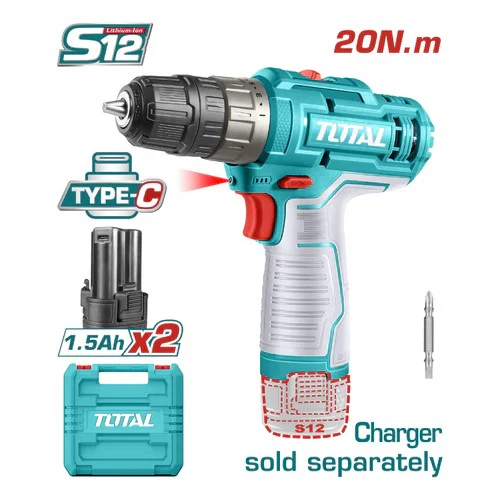 TDLI12202 Taladro inalámbrico 12V 3/8" 20 Nm con 2 baterías tipo C 1.5A + 1 punta 65 mm
