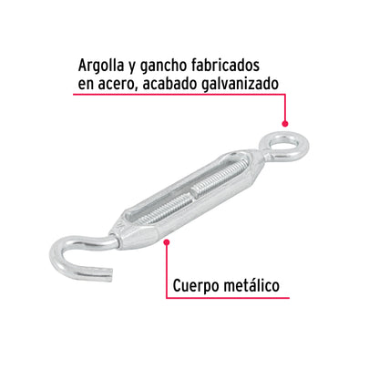 TEN-1/4A Tensor zinc, 1/4', gancho-argolla