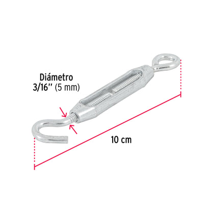 TEN-3/16A Tensor zinc, 3/16', gancho-argolla