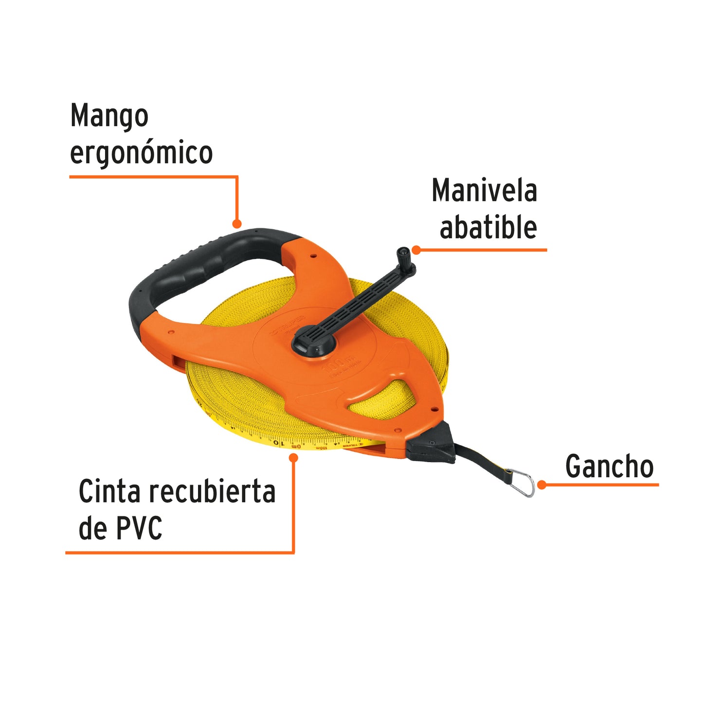 TFC-100ME Cinta métrica fibra de vidrio, tipo cruceta, 100 m, metálica