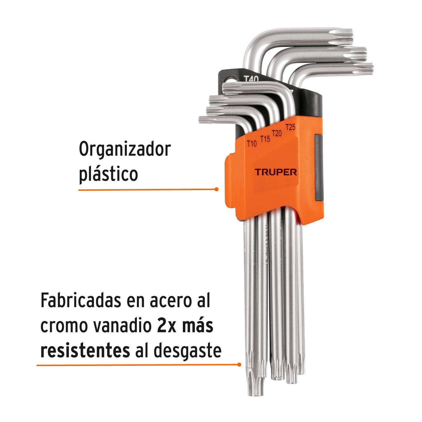 TORX-7L Juego de 7 llaves torx largas, organizador abatible