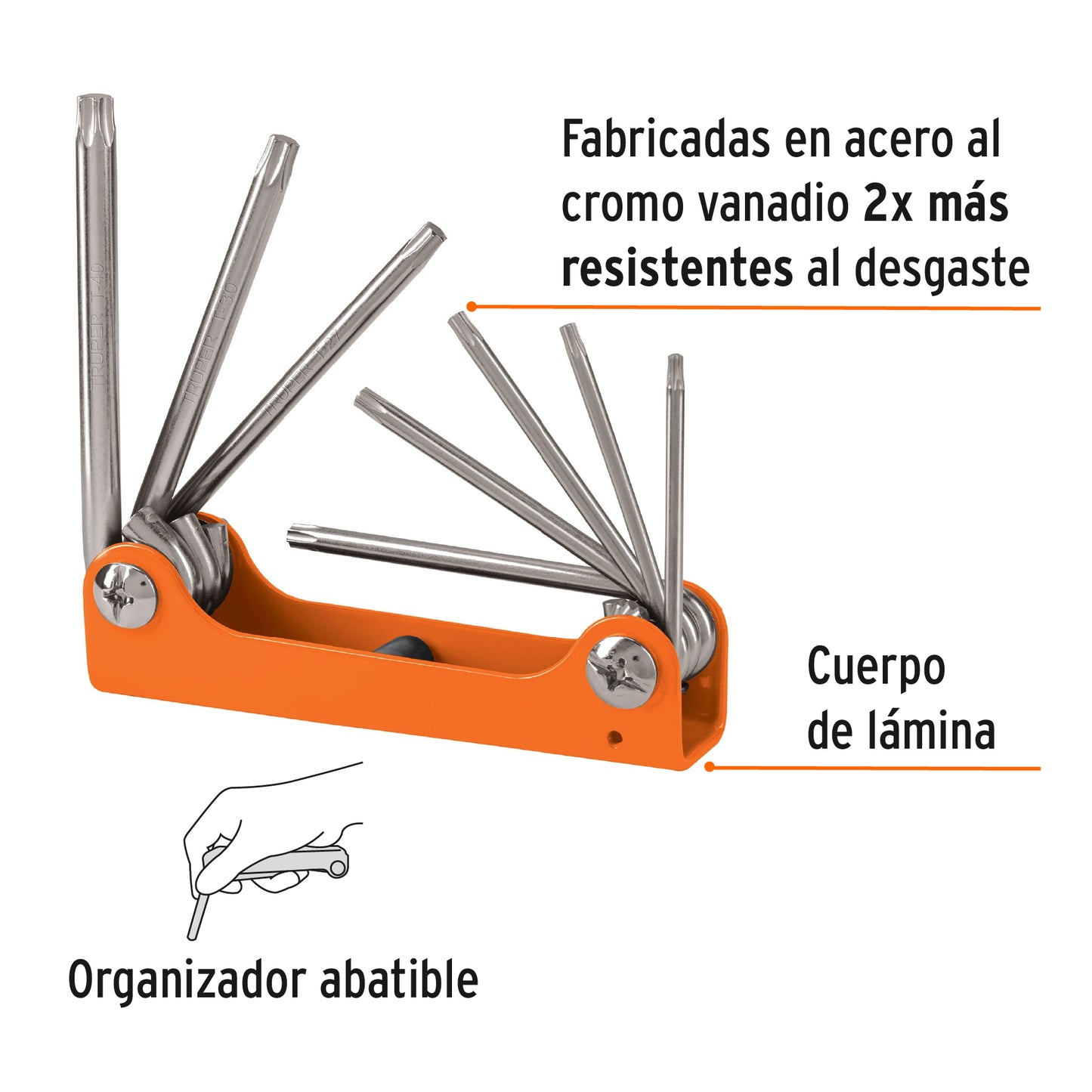 TORX-8 Juego de 8 llaves torx tipo navaja, cuerpo de lámina