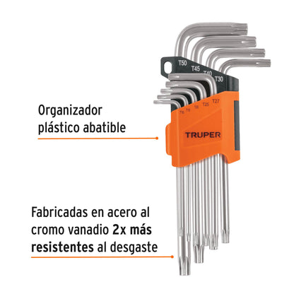 TORX-9L Juego de 9 llaves torx largas, organizador abatible