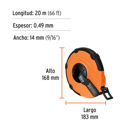 TP20ME Cinta métrica fibra de vidrio, carcasa plástica, 20 m