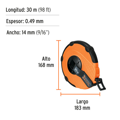 TP30ME Cinta métrica fibra de vidrio, carcasa plástica, 30 m