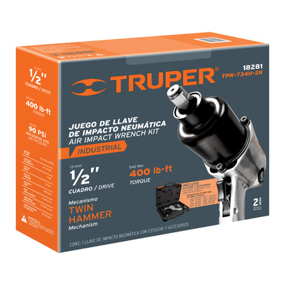 TPN-734H-2K Pistola de impacto neumática, industrial, 1/2" kit