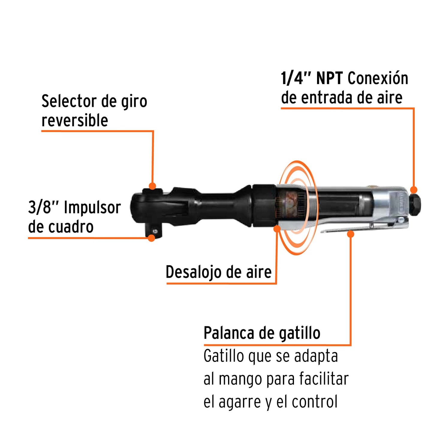 TPN-886-2 Ratchet neumático, 3/8"
