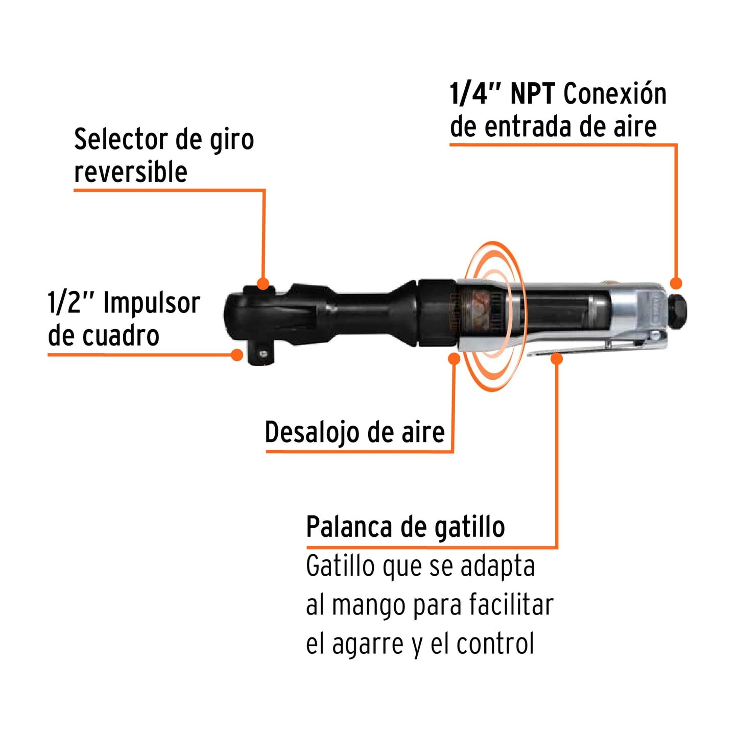 TPN-886H-2 Ratchet neumático, 1/2"