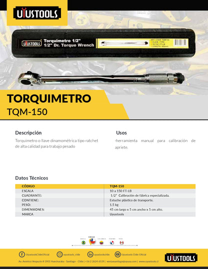 TQM150 Torquimetro 1/2" 150 Lb-ft