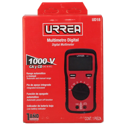 UD18 Multímetro digItal compacto autorango CATIII 600V, uso industrial, Urrea