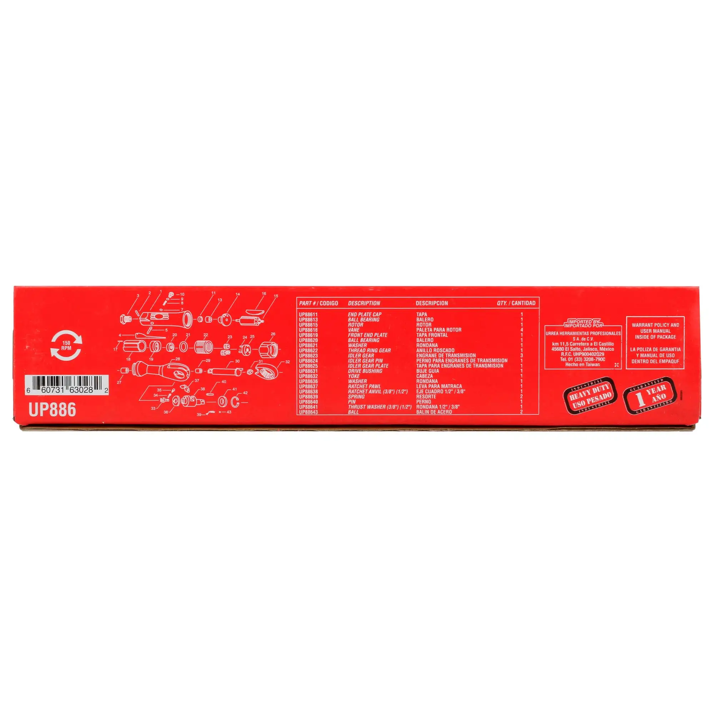 UP886 Ratchet neumático 3/8" 50 ft-lb
