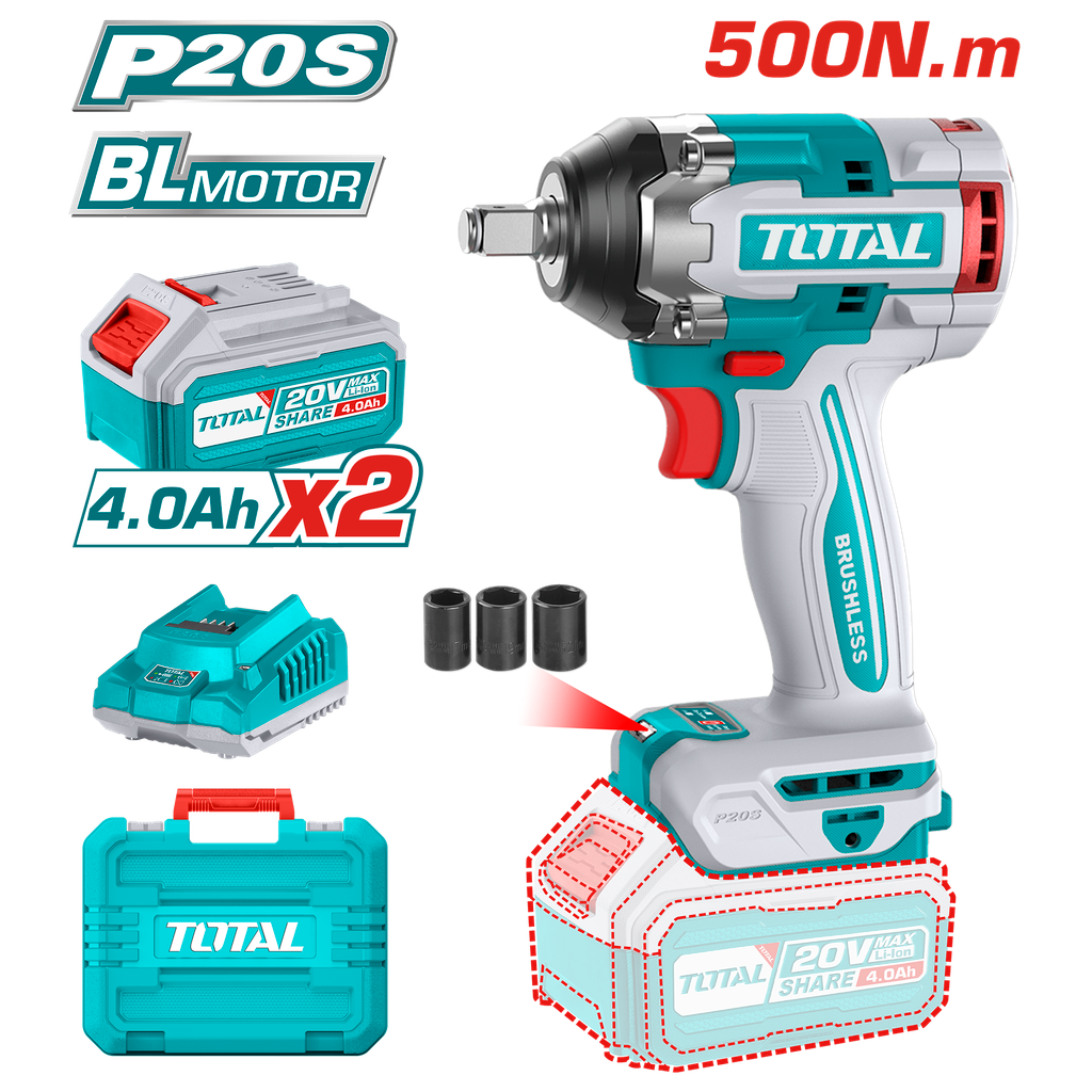 UTIWLI2050 Llave de impacto 1/2" 20V 500 Nm Kit 2 baterías 4A con cargador