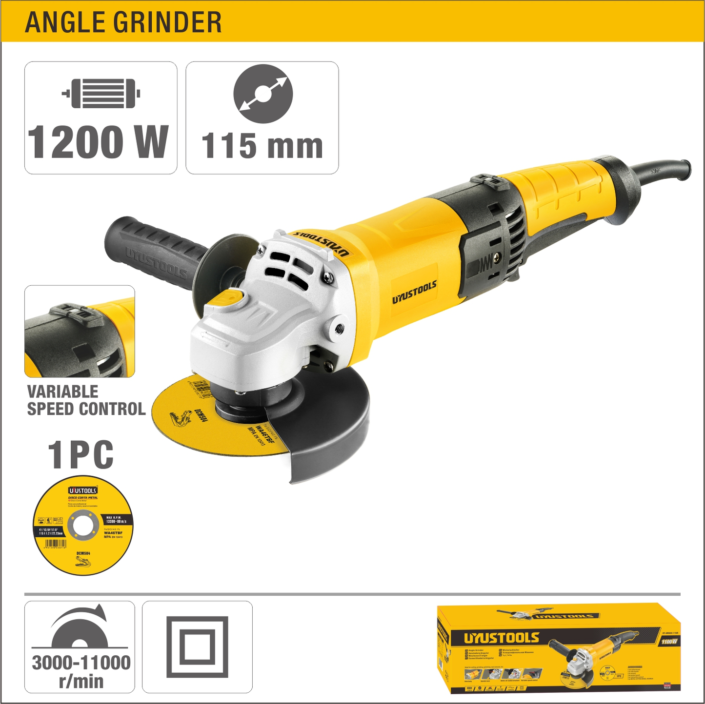 UY-AMA04-115R Pulidora angular 4-1/2" (115 mm) 1100W velocidad variable