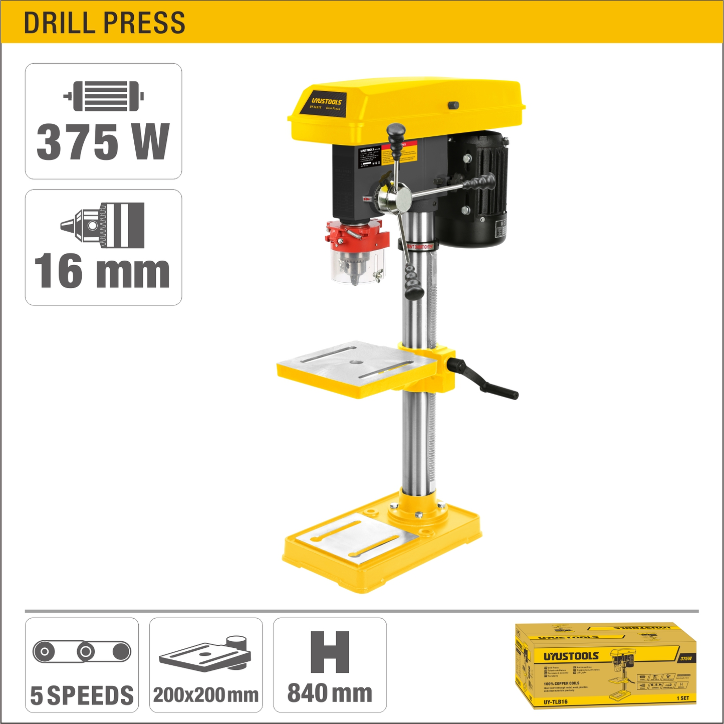 UY-TLB16 Taladro de banco 16 mm 375W