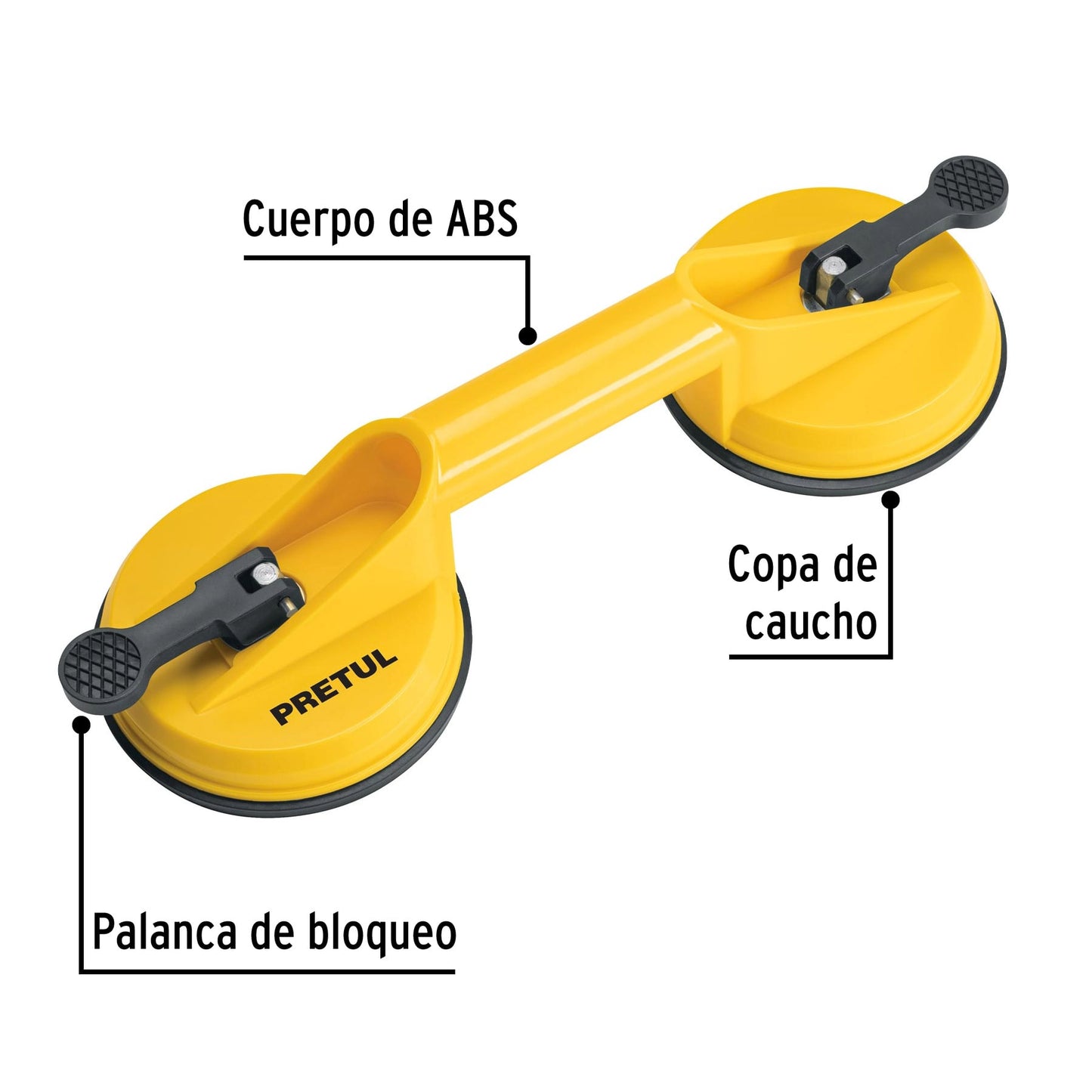 VEVI-2 Ventosa de plástico para vidrio, 2 copas de succión, Pretul