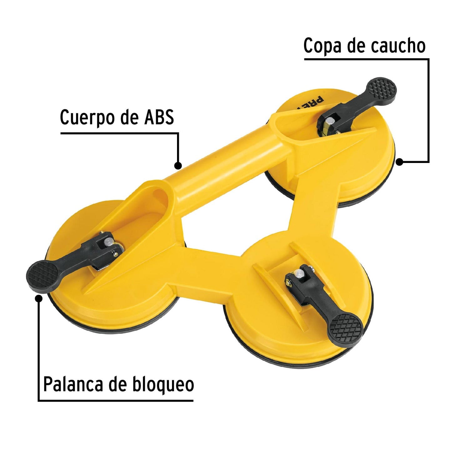 VEVI-3 Ventosa de plástico para vidrio, 3 copas de succión, Pretul