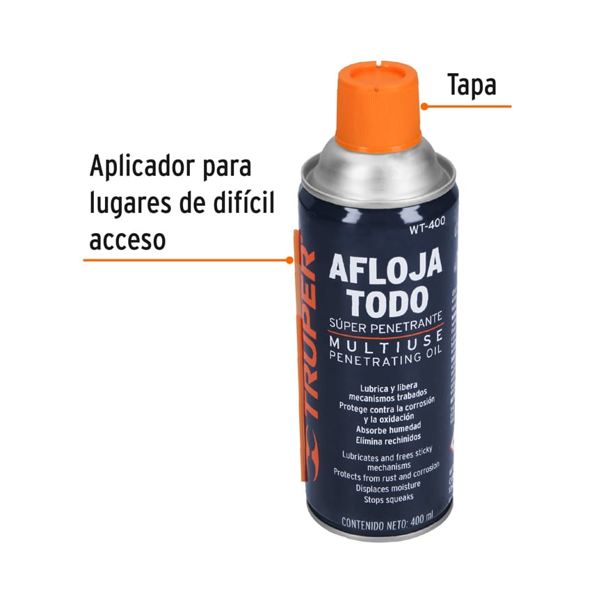 WT-400 Lubricante aflojatodo en aerosol, 400 ml